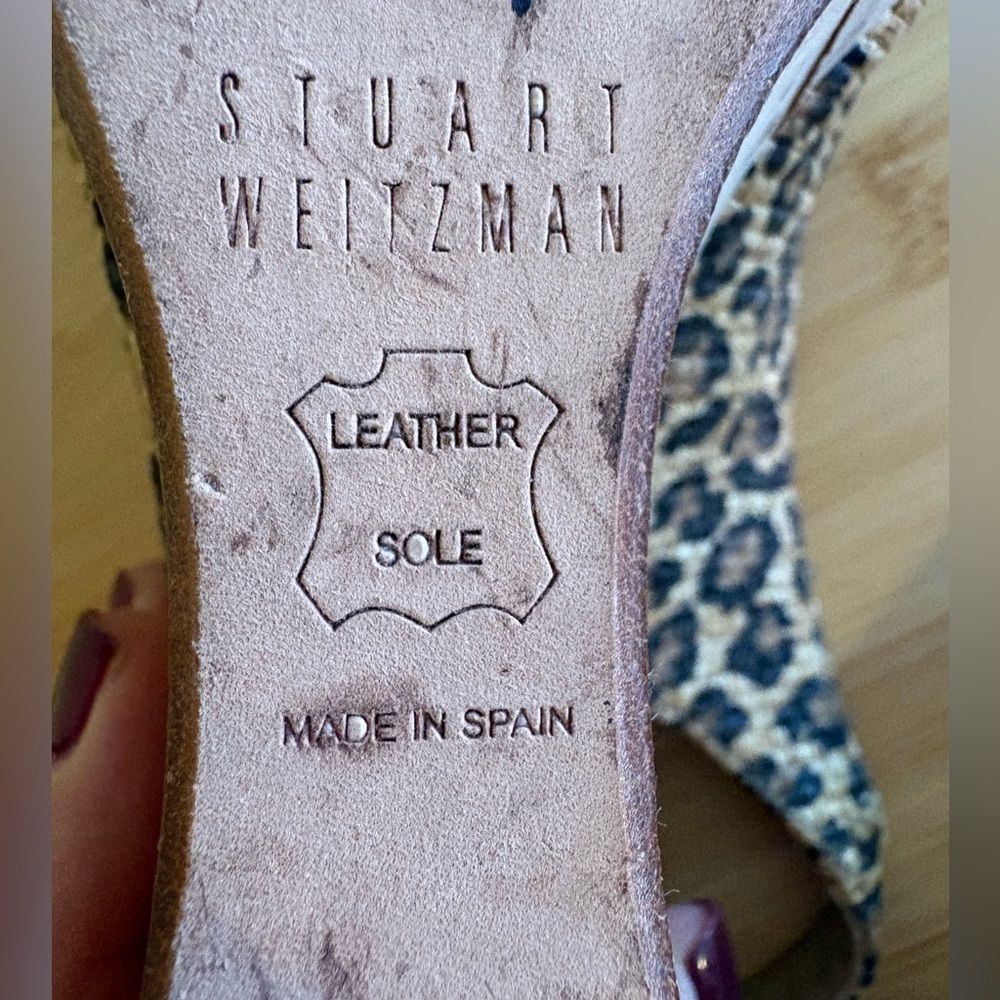 Stuart Weitzman Woven Leopard-Print Cork Slingback Wedges 8.5 Narrow - Picture 8 of 10